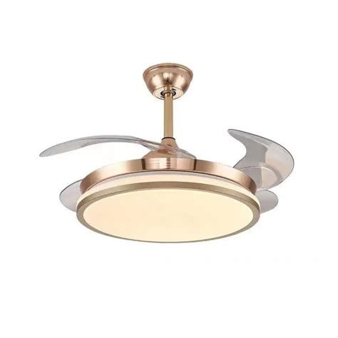 Lustre Ventilador De Teto Duplo Dourado LED Multicor Controle Remoto