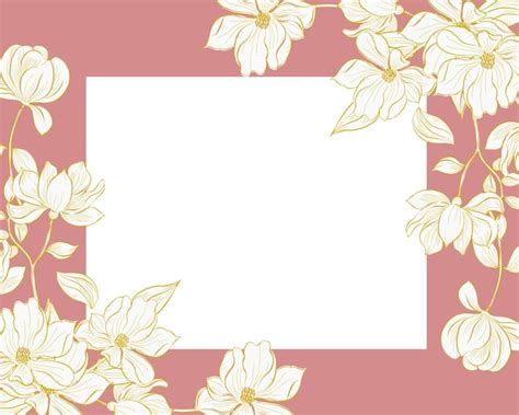 Margen De Flores De Magnolia De Oro Dibujado A Mano Vector Premium