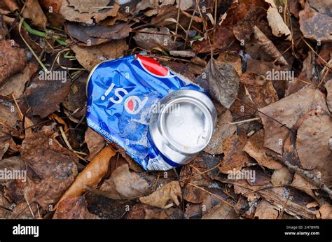 A Discarded Crushed Empty Can Of Pepsi Stock Photo Alamy