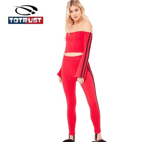 Totrust Sexy Off Shoulder Two Piece Set 2018 Sportswear Tracksuits