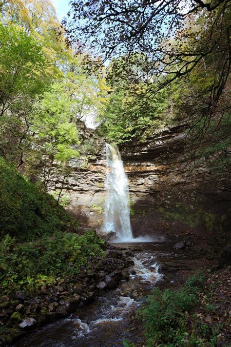 Hardraw Force Waterfall In Yorkshire Dales National Park England Uk