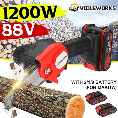 6 Inch 1200w 88vf Mini Electric Chain Saw With 2 Battery Rechargeable Woodworking Pruning One