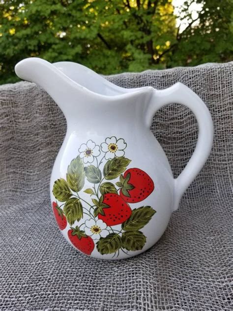 Vintage Mccoy Water Pitcher With Strawberry Pattern 7527 Etsy Water