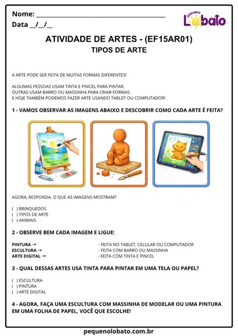 Atividade Sobre O Que É Arte - Atividades de Arte 1º ao 5º Ano sobre Contextos e Práticas nas Artes ...