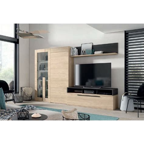 Mueble de comedor con estantería mesa abatible vitrina en madera nude bocamina Veta muebles