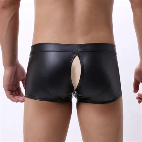 Ropa Interior Sexy Gay Para Hombre B Xer De Entrepierna Abierta De Cintura Baja De Cuero De