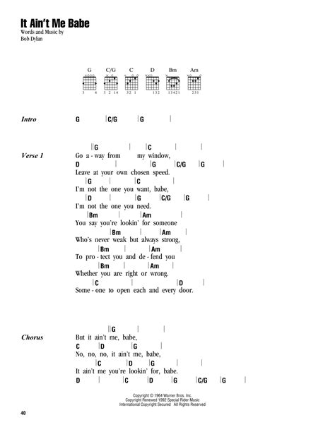 It Ain T Me Babe By Bob Dylan Guitar Chords Lyrics Guitar Instructor