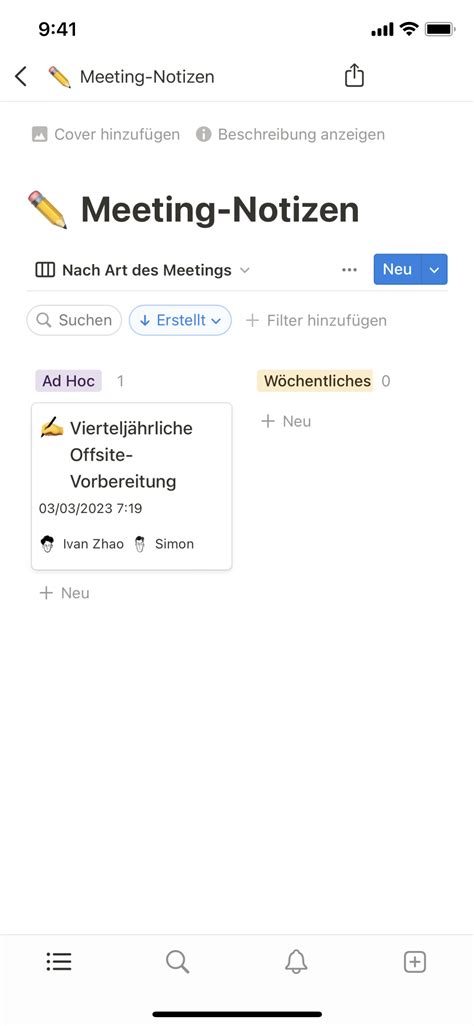 Notion Vorlagengalerie Meeting Notizen