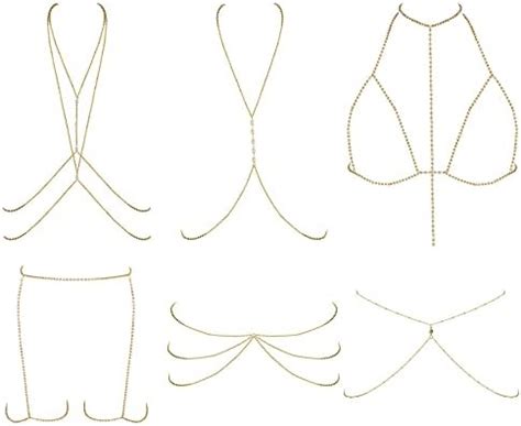 LOLIAS 6 Stück Sexy Gold Körperketten für Damen Geschichtete Bikini Bauch Taille Kette Sommer