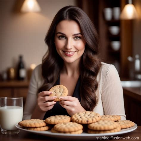 Joyful Brunette Photographer With Cookie Background Stable Diffusion Online