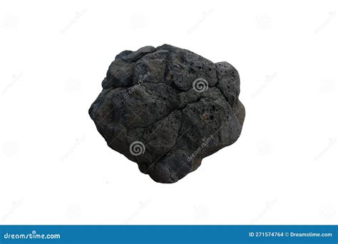 A Big Raw Specimen Of Dark Basalt Rock Isolated On White Background