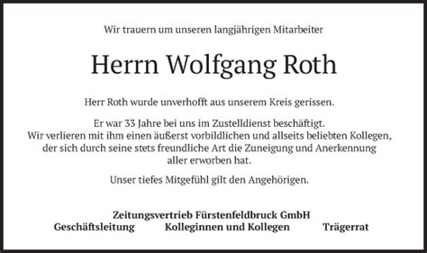 Traueranzeigen Von Wolfgang Roth Trauer Merkur De