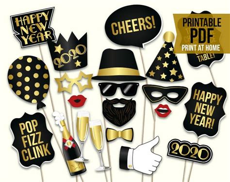 New Years Eve Props Printable PDF 2020 New Years Eve Photo Booth