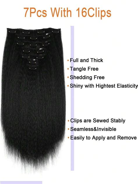 Kinky Straight Clip In Hair For Women Full Head Yaki Kinky Straight ...