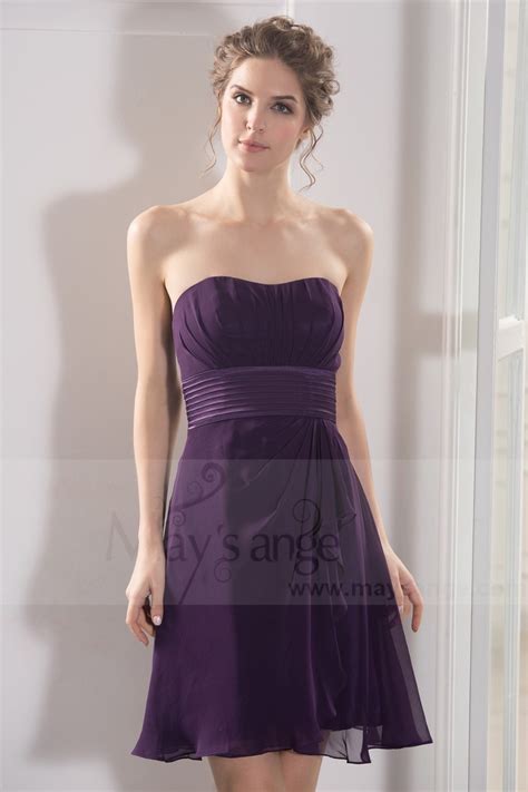 Robe De Cocktail Violet Mousseline Ceinture Satin Ref C780 Robe De