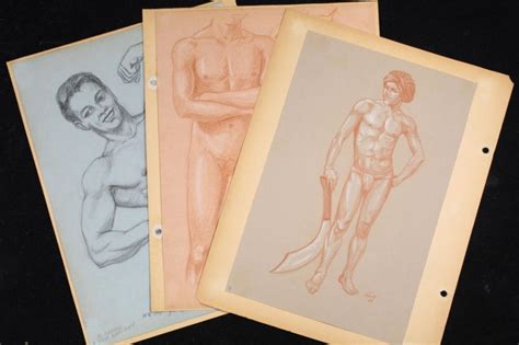 Lot Mid Century Male Semi Nude Artist Sketch Drawings