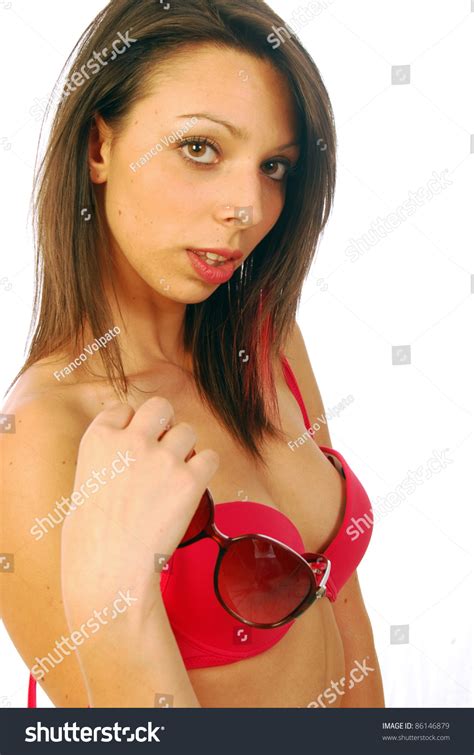 Beautiful Sexy Brunette Posing Red Swimsuit Stock Photo Shutterstock