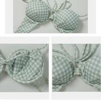 Cute Green Plaid Grid Pattern Women Summer Bikini Two Piece Swimsuit Sugarplum Y K Coquette