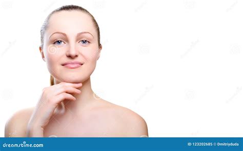 Portrait Of Girl With Nude Make Up With Hands On Chin Isolated O Stock Image Image Of Care