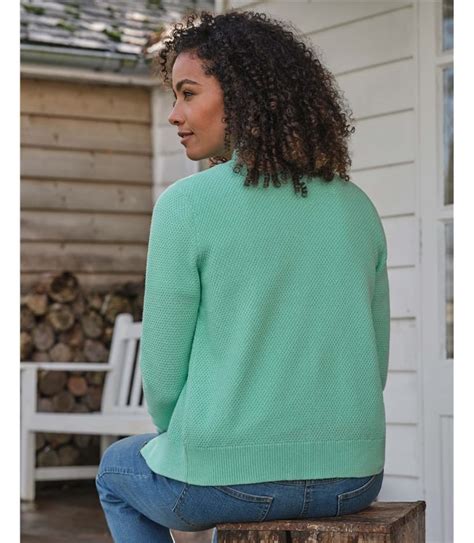 Aqua Moss Stitch Zip Cardigan Woolovers Us
