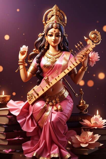 Premium AI Image | Illustration of Goddess Saraswati wooden musical ...