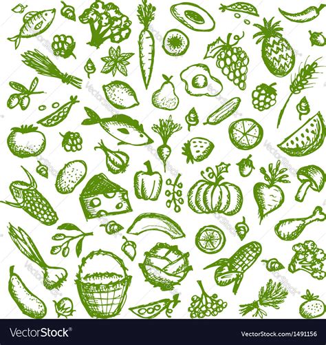 Healthy food background sketch for your design Vector Image