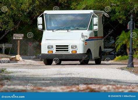 Mail Delivery Truck With Mailboxes In Background Royalty Free Stock ...