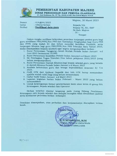 Surat Pemberkasan Tpg Tkg Tamsil Triwulan 1 2023 Pdf