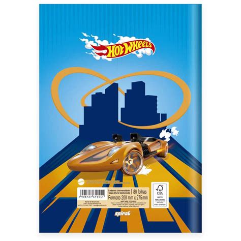 Caderno Universitário Capa Dura Brochura Costurado 80 Folhas Hot Wheels Spiral PT 1 UN Loja