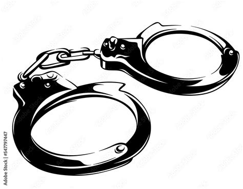Isolated Police Handcuffs Clipart Black And White Illustration Of