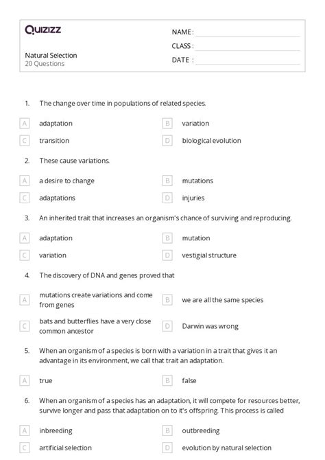 50 Natural Selection Worksheets On Quizizz Free And Printable