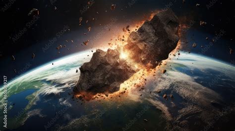 Asteroid Crashing Into The Earth End Of The World View From Outer