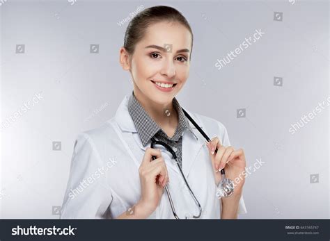 Attractive Female Doctor Brown Hair Nude Stock Photo 643165747