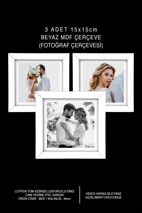 yhfoto 3 Adet 15x15 Çerçeve Beyaz Çerçeve Mdf Kare Fotoğraf Çerçeve