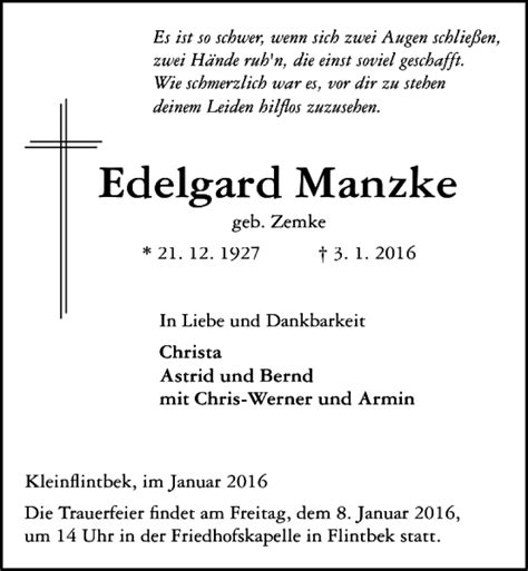 Traueranzeigen Von Edelgard Manzke E Trauer Anzeigen De