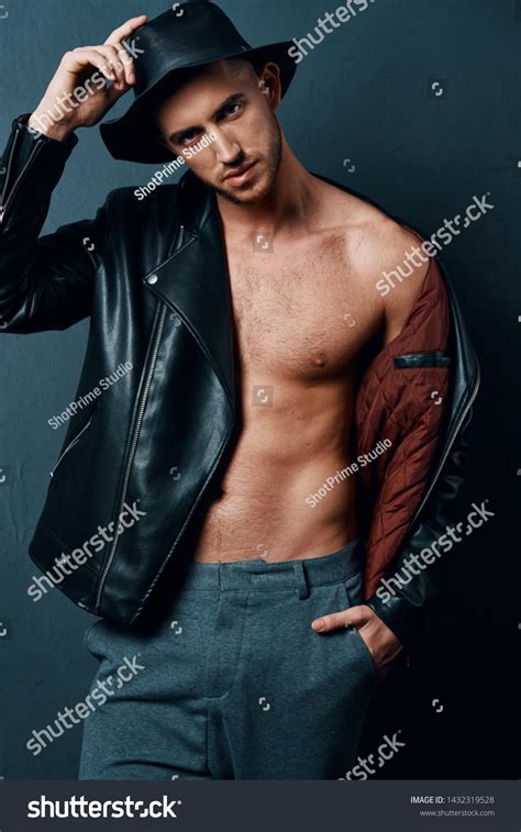 Sexy Nude Man Unbuttoned Leather Jacket Stock Photo Shutterstock