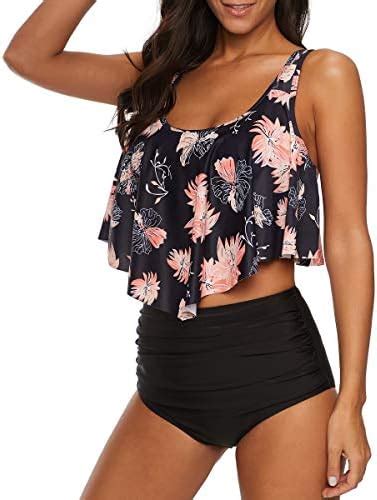 Durio Women S High Waist Piece Bikini Set Bottoms With Long Frill Amazon De Fashion