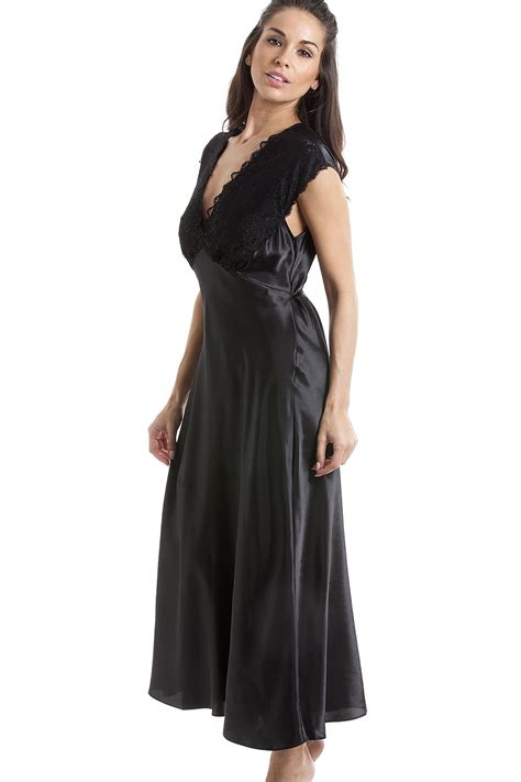 Luxury Long Black Lace Satin Chemise