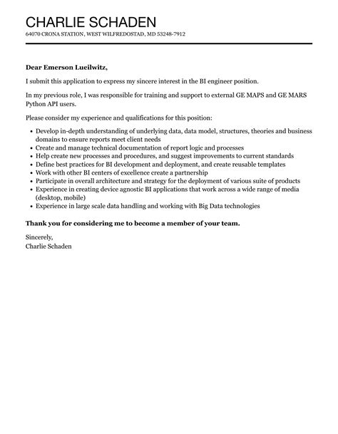 Bi Engineer Cover Letter Velvet Jobs