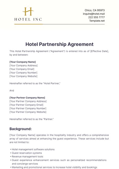 Free Hotel Partnership Agreement Template to Edit Online