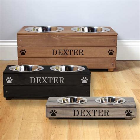 Raised Personalised Wooden Dog Bowls | Double Feeder