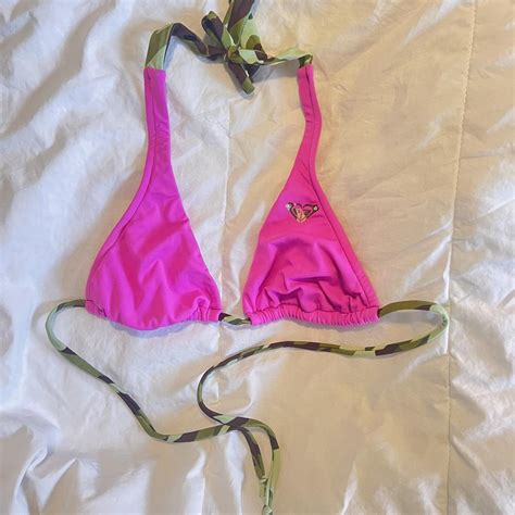 Vintage Pink Camo Roxy Bikini Top Hardly Worn Depop