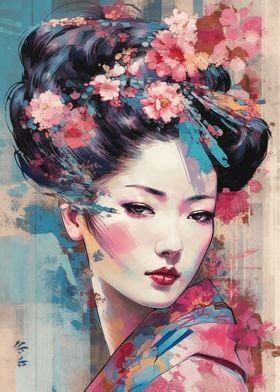 Geisha Artwork Glowing Art Exotic Art Female Art Painting Wow Art