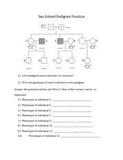 X Linked Pedigree WS Pdf Sex Linked Pedigree Practice 1 Is The Pedigree Above Dominant Or