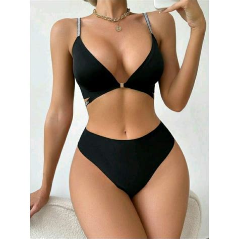 Conjunto De Lingerie Fio Dental Preto Em Poliamida Sem Costura Bojo Sem Aro Shopee Brasil