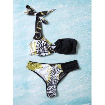 Emmiol Free Shipping Leopard Print Contrast Bikini Set Black S In Bikini Sets Online Store
