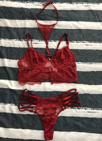 Halter Lace Bandage Detail Lingerie Set