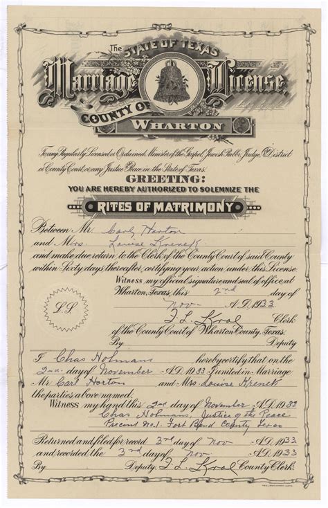 Marriage License of Carl Harton & Anna Krenek - The Portal to Texas History