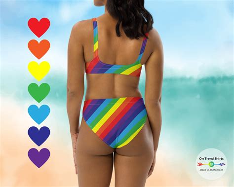 Rainbow Bikini Set Padded Bikini Top High Waisted Bikini Etsy
