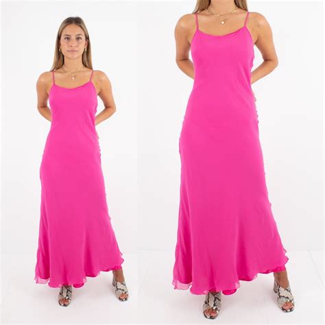 Barbie Hot Pink Silk Maxi Dress Pure Silk Dress Silk Slip Dress Bias Cut Evening Party
